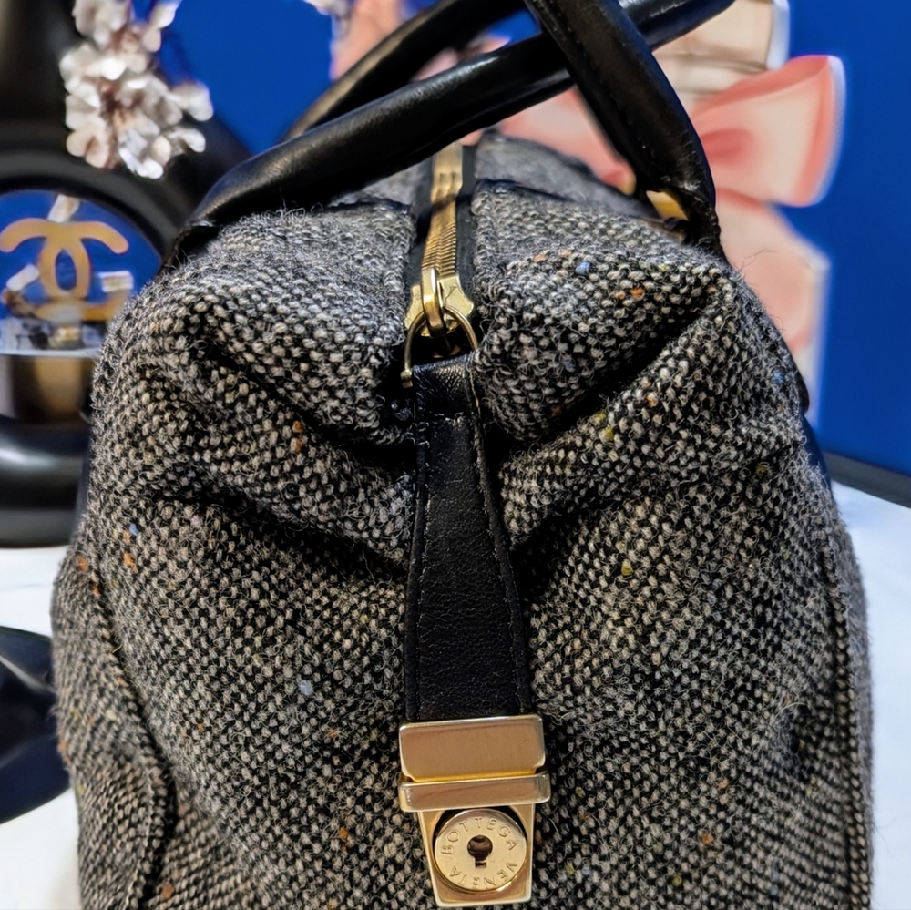 Botegga Veneta Dark Grey Wool And Black Leather Satchel - Picture 3 of 11
